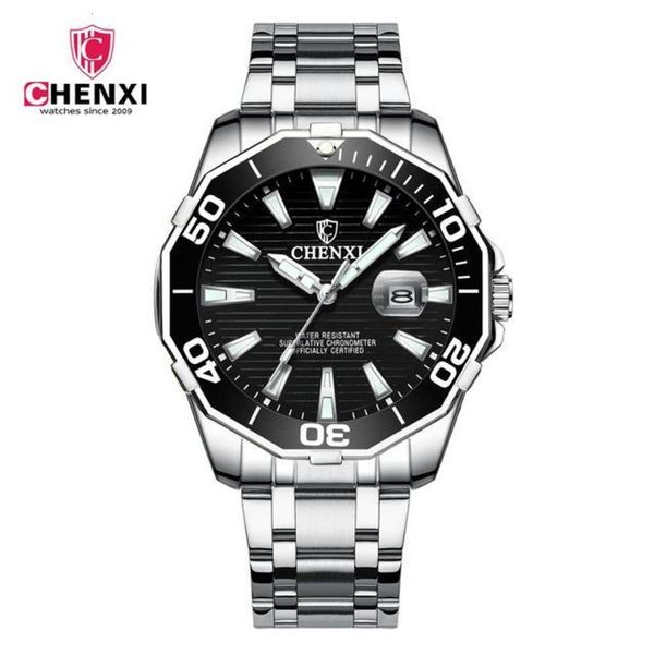 

7a+chenxi business men watch silver stainless steel black casual for big dial waterproof quality fashion dress wristwatches swiss, Slivery;brown