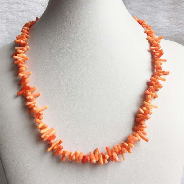 

chains natural irregular orange coral stone necklace branch plantlet orm jewelry vintage seedlings beaded chain strand gift, Silver