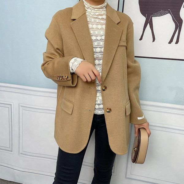 

double faced cashmere overcoat women's leisure wool jacket in autumn 2021 jackets, Black;brown