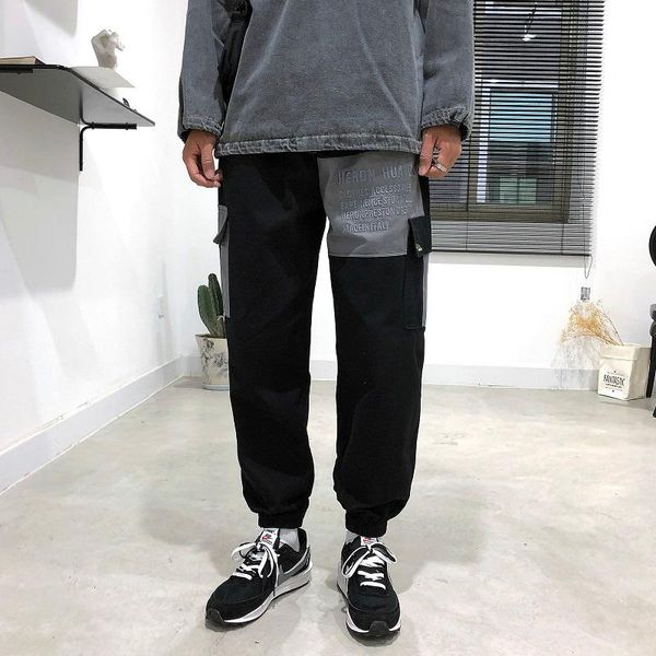 

men's cargo pants fashion embroidery letter casual hip-hop jogging sports leisure long trousers size m-3xl, Black