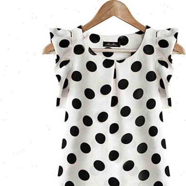 

sales shirs fashion summer womens shirts chiffon puffed short sleeve camisa dot printed blouse, White