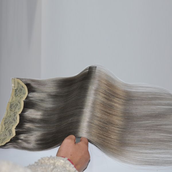 

1pc set 120g straight wave clip in human hair extensions for african american, dhl, Black