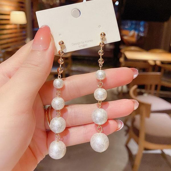 

dangle & chandelier 2021 trend simulated pearl women's long earrings white round wedding pendant korean fashion jewelry, Silver