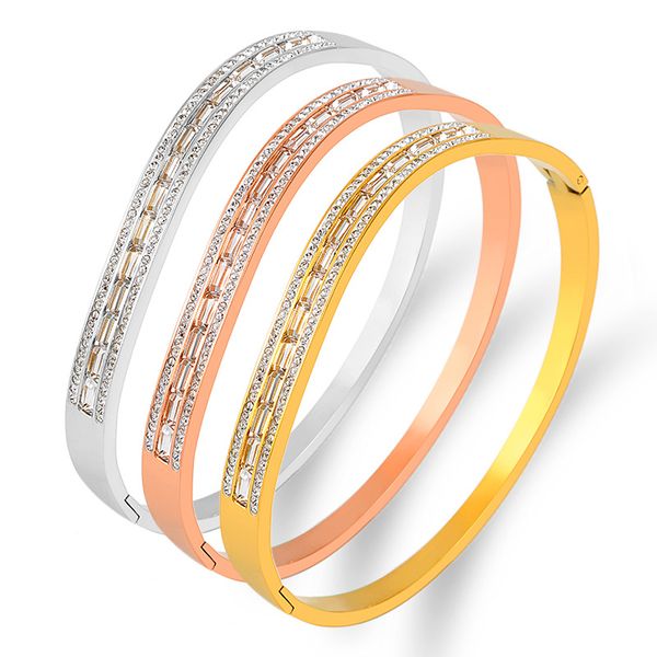 

wavy fashion bangle korean versatile stainless steel jewelry silver womens bracelet square diamond bracelets accessories gift wholesale, Black