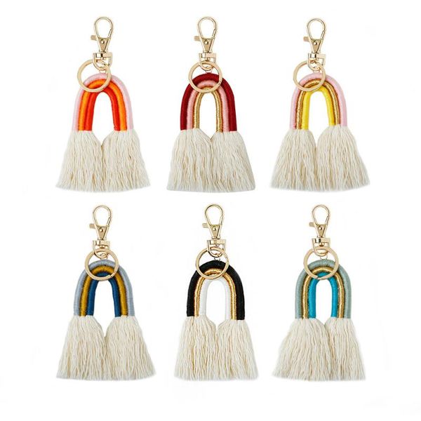 

keychains macrame tassel keychain women boho handmade weaving rainbow creative bag charm pendant keyring drop, Silver