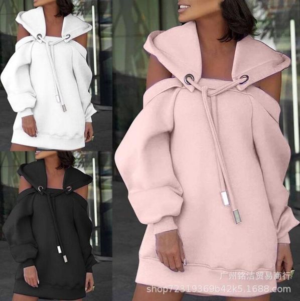 

autumn loose hoodie elegant solid color long sleeve drawstring top, Black