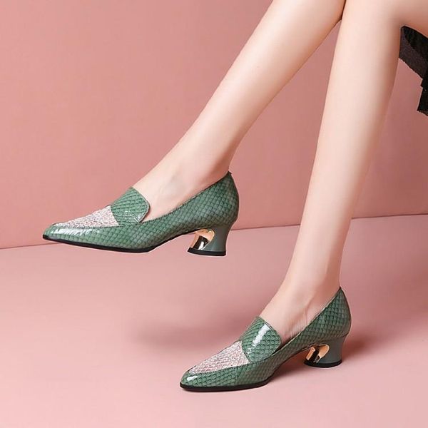 

women pumps soft cow leather autumn spring shallow checkered green color pointed toe high heels dress shoes, Black
