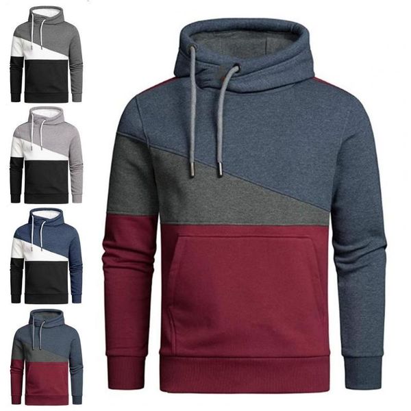 

men's hoodies & sweatshirts fashion men pullovers long sleeve color block autumn winter hooded turtleneck sweatshirt streetwear, Black