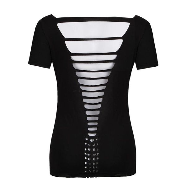 

women's t-shirt european and american street personality head skull slim hollow out short-sleeved, White