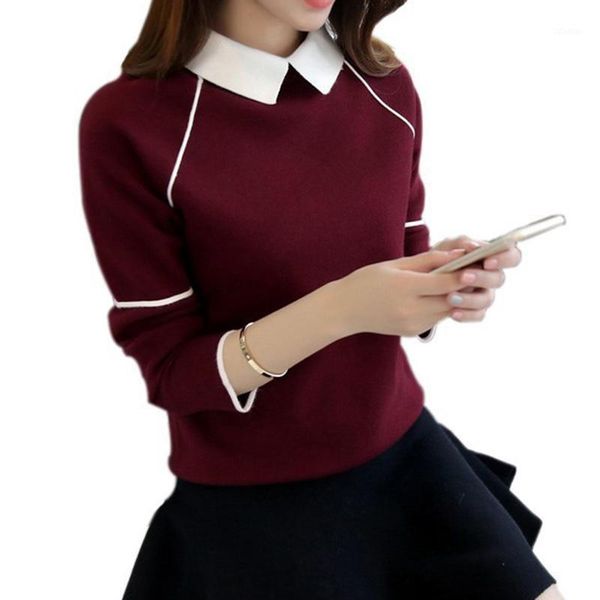 

stripe sweater contrast knitted pullover 2021 long sleeve turn-down collar knitwear fashion slim women jumper pull femme women's sweate, White;black
