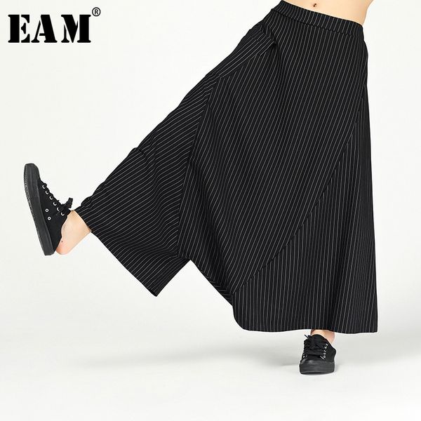 

[eam] new spring autumn high elastic waist black striped printed loose big size harem pants women trousers fashion jl614 210319, Black;white
