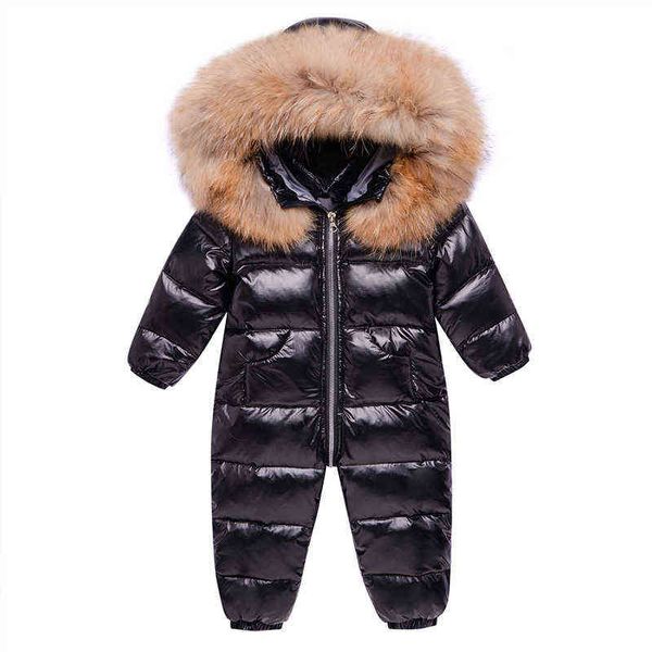 Rússia inverno crianças jaqueta macacão para menino bebê natural pele parka casaco outerwear menina para baixo esqui snowsuit jumpsuit crianças 211111