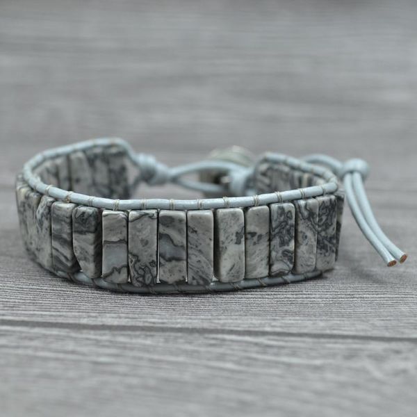 

tennis gray colored stones bangles jewelry handmade genuine leather cord wrap beaded bracelets for girls bohemian boho couple bangle, Golden;silver