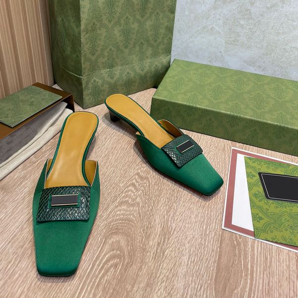 

cat heels women muller slippers fashion summer snake leather square toe beach sandals luxury brand ladies leather outsole cool slides slippe, Black