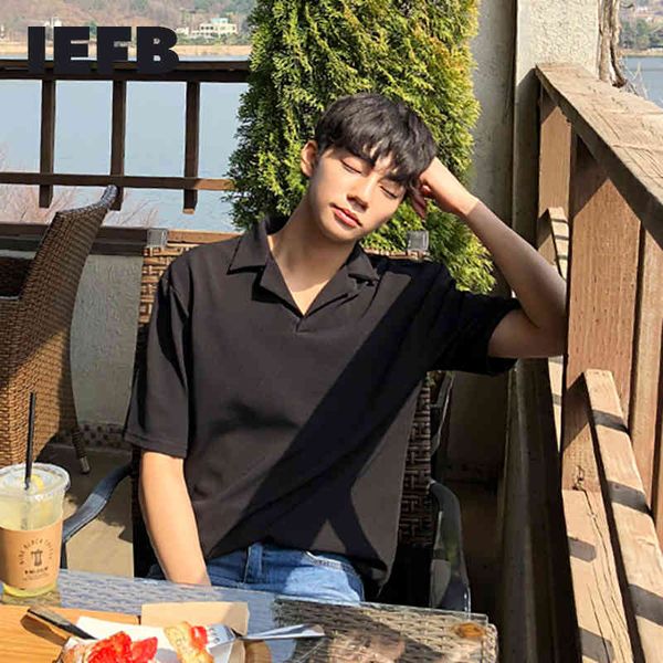 

iefb polo shirt for men summer solid black short sleeve men's korean fashion lapel casual men's clothing 9y7679 210524, White;black