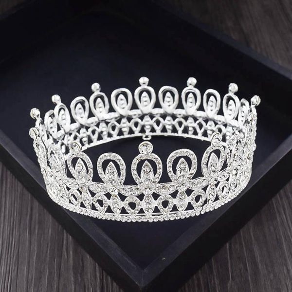 

hair clips & barrettes luxurious princess crystal crown wedding jewelry headwear european style bride charming round rhinestone tiaras ornam, Golden;silver