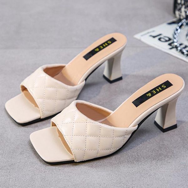 

luxury design slides women 7cm high heels plus size 44 mules fetish summer sandals lady block slipper stripper shoes slippers, Black