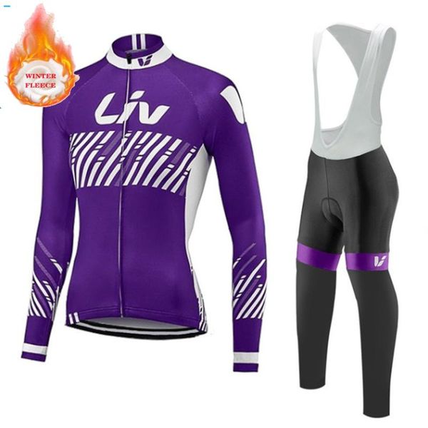 

racing sets liv winter cycling jersey woman long sleeve set keep warm mountain bike fleece ropa ciclismo, Black;blue