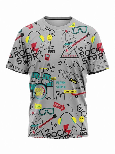 

men letter and musical instrument print tee 77k1#, White;black
