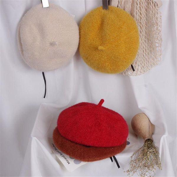 

caps & hats 2021 children kids hat girls beret warm plain beanie sboy autumn& winter cap, Yellow
