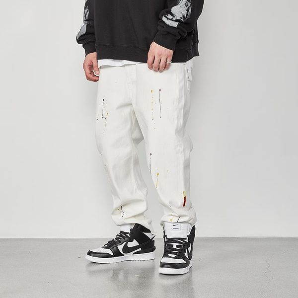 

men's jeans wear 2021 autumn printed korean streetwear fashion ins straight blue casual denim trousers for male