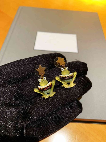 

stud earrings d family six awn star frog colorful treasure with s925 silver ear nails, Golden;silver