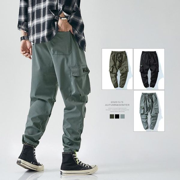

men's pants oversize overalls cargo casual sports track plus fat trousers guy loose autumn harem joggers, Black