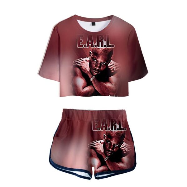 

women's t-shirt dmx merch clothes two piece set summer short sleeve crop shorts girls harajuku streetwear american rapper, White