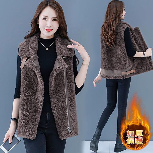 

women's fur & faux vest sheep sheared coat short 2021 autumn and winter integrated lamb wool trend, Black