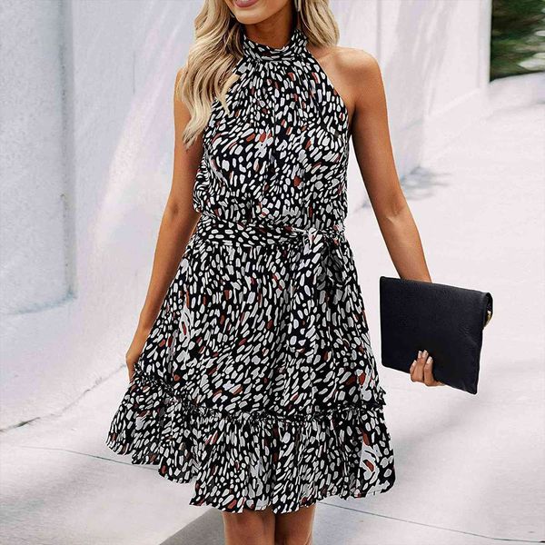 

summer sundresses floral printed halter womens sleepwears strapless ruffle bandage casual dress plus size kobieta sukienka, Black;red