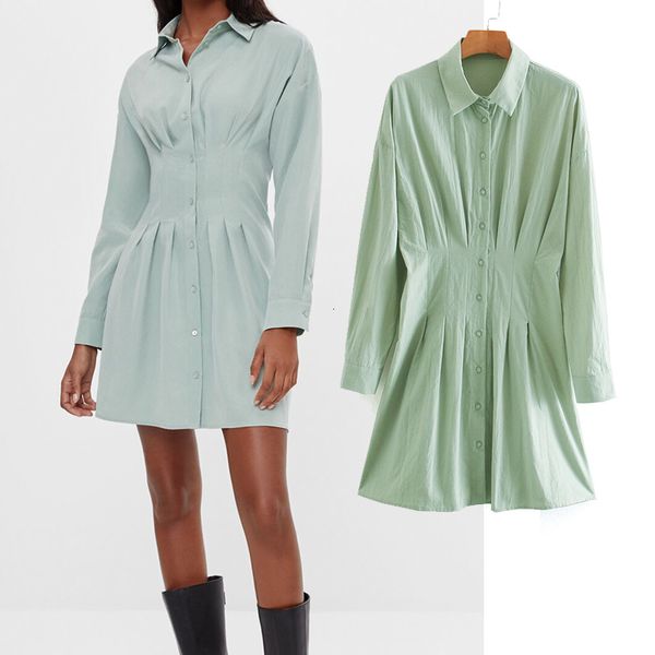 

casual dresses women spot modified waist folds long sleeve turn-down collar shirt style slim chic party dress ybgi, Black;gray