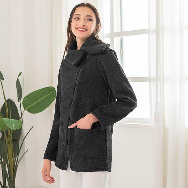 

women's jackets womens casual jacket coat 2021 autumn and winter warm long zipper sleeve pocket sweatshirt outwear pullover femme1, Black;brown