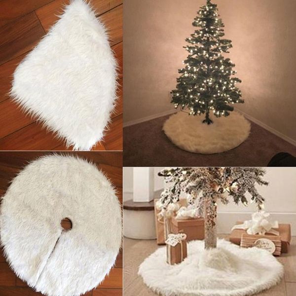 

christmas decorations 90cm plush long haired tree skirt decor+2pcs cutlery set christma hat tableware decor#f