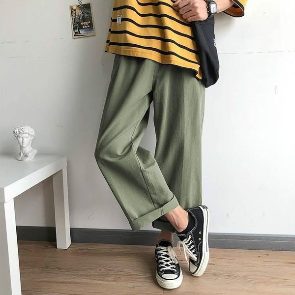 

women's pants & capris 2021 spring autumn women casual loose wide leg pant female fashion preppy style solid elastic high waist cuffed, Black;white