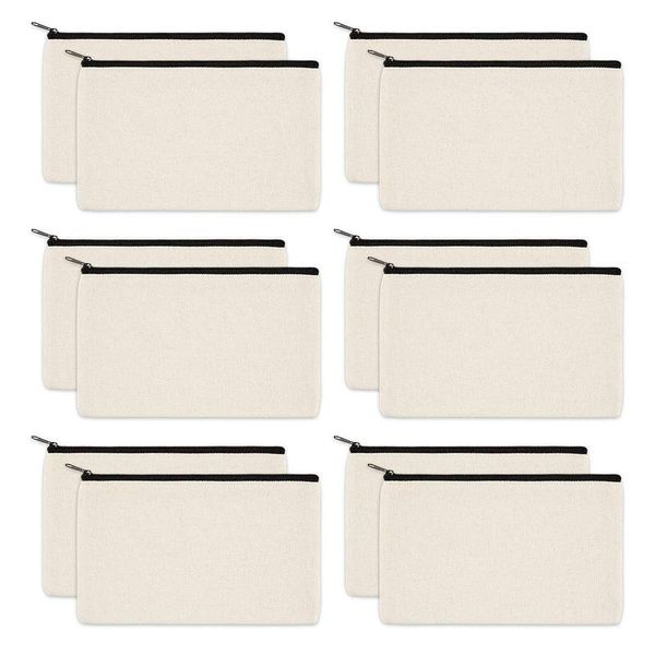 

pencil bags 12 pack canvas zipper bags, blank diy craft pouches for travel cosmetic makeup case, party gift coin cash pur