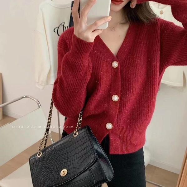

women's sweaters female long-sleeve sweater with button for fall and winter, loose, casual, red, japanese, knitted cardigan 9uwk, White;black
