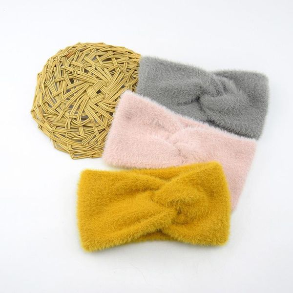 

winter warm women headband faux wool girls cross knotted elastic hair band for female headwrap accessories1