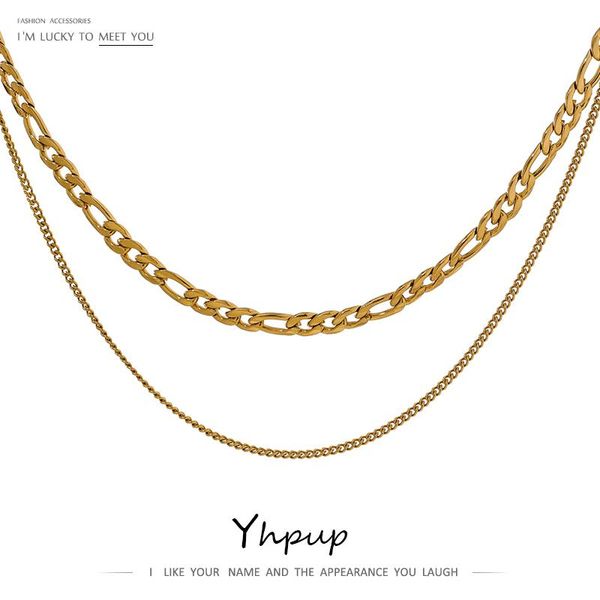 

yhpup 2021 stainless steel chain neckalce fashion 18 k metal double layered necklace jewelry for women summer bijoux gift chains, Silver