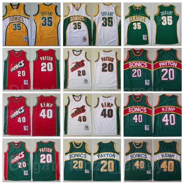 

retro mitchell and ness basketball gary payton jersey 20 vintage kevin durant 35 shawn kemp 40 color green red white yellow all stitched big, Black;red