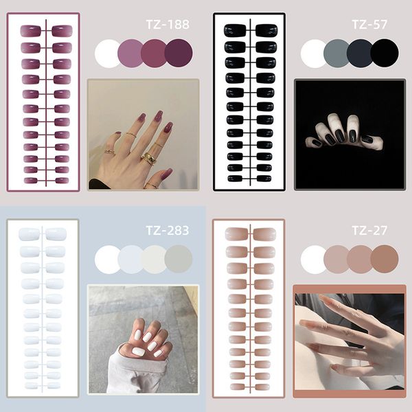 

fashion medium long false nail bars 24 pcs tips gradient color women ballet fake nails stickers, Red;gold
