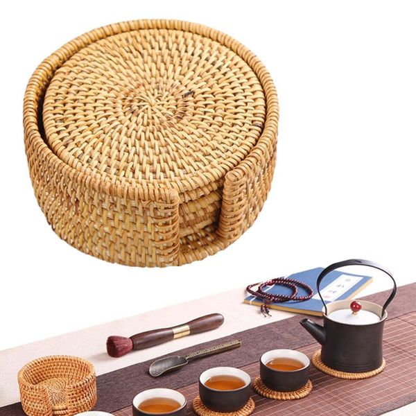 

mats & pads 6pcs rattan coasters vietnamese style cup bowl pad coffee tea teapot drink (10cm)