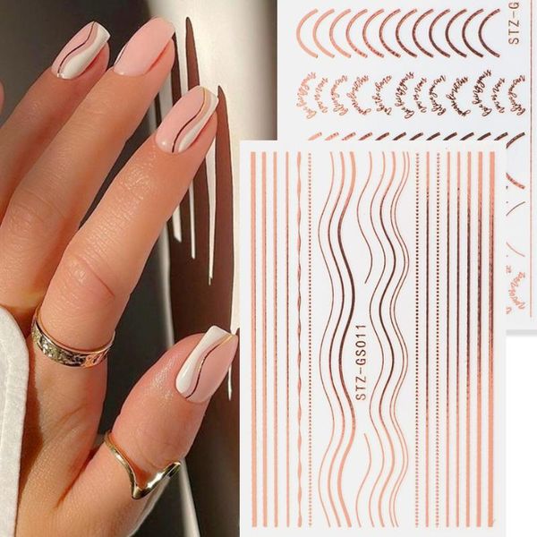 

stickers & decals 3d rose gold curve stripe lines letter metal tape design gel polish nail foil manicure decoration nlstzgs004-104, Black