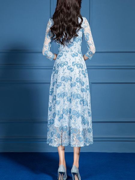 

casual dresses 2021 spring fashion long lace dress one piece floral women, Black;gray