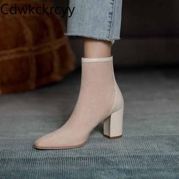 

boots winter the fashion pointed high heels short tube color matching elasticity stovepipe women, Black