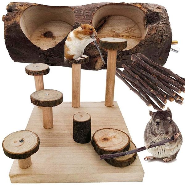 

small animal supplies hamster wood playground toy apple chewing toys chinchilla steps stairs climbing with feeder for animals