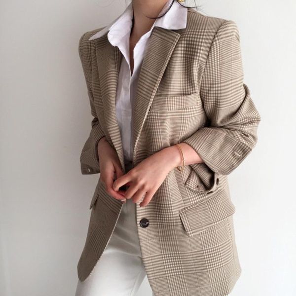 

women's suits & blazers ja0011 french style plaid temperament for women casual stylish notched single-breasted suit jacket menteaux fem, White;black