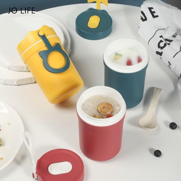 

mugs jo life double-layer cartoon cereal milk cup portable breakfast soup with lid&spoon