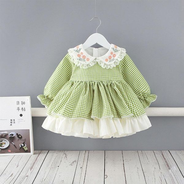 

girl's dresses baby lolita green plaid dress toddler girls 1st birthday party outfits infant vintage spanish born bow lace ball gown, Red;yellow