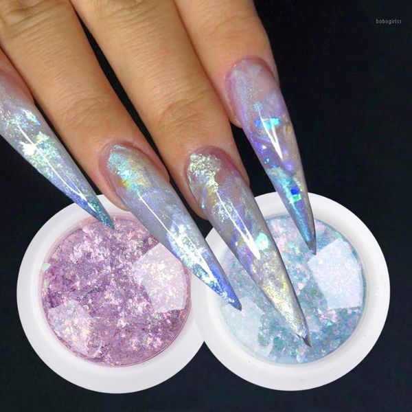

crystal fire opal flakes nail sequins purple holographic glitter diy chrome powder for spring nails manicure paillettes gl18571, Silver;gold