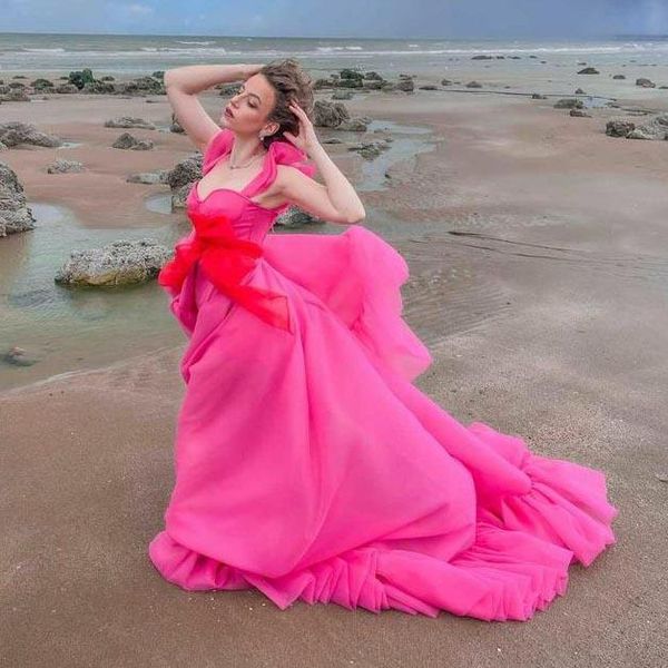 

party dresses pink & red organza gown ruffles high low prom dress women lace up back tie bow waist sweetheart evening with train, White;black